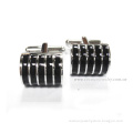 Men black and silver stripe stainless steel cufflinks jewelry